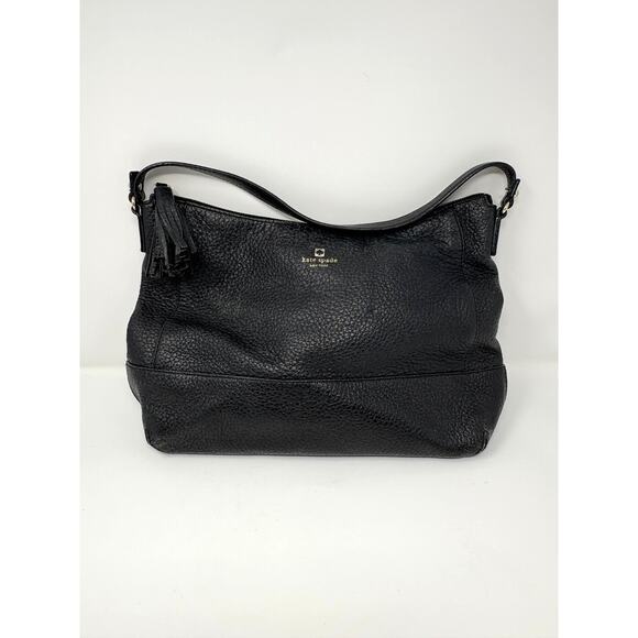 kate spade Handbags - Kate Spade Black Pebbled Large Shoulder Hobo Bag Purse Black Striped Lined READ
